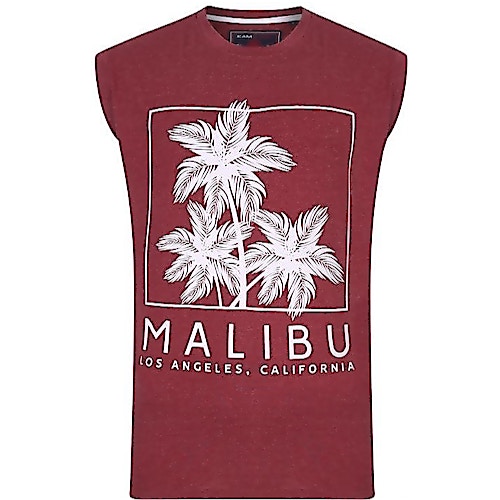 KAM Malibu Print Sleeveless T-Shirt Wine
